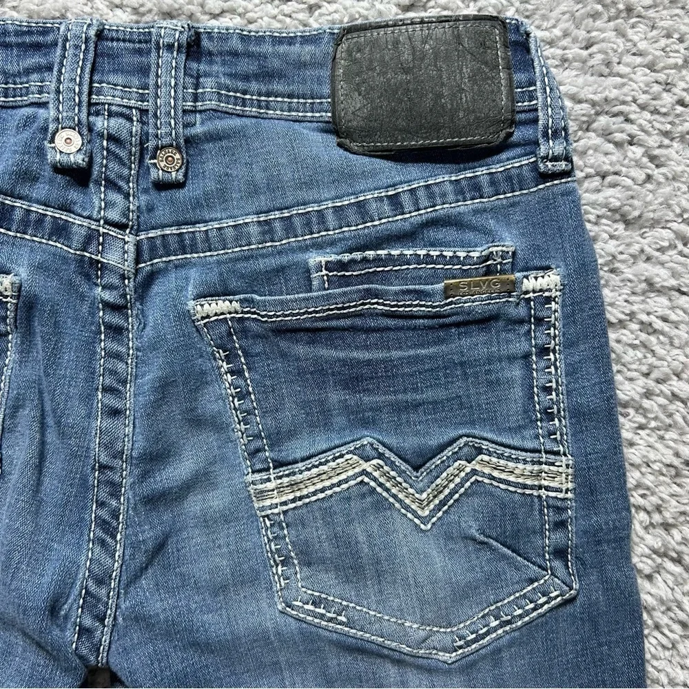 Salvage Jeans Mens 33 Havoc Straight Slim Fit Big Stitch Distressed Holes Party